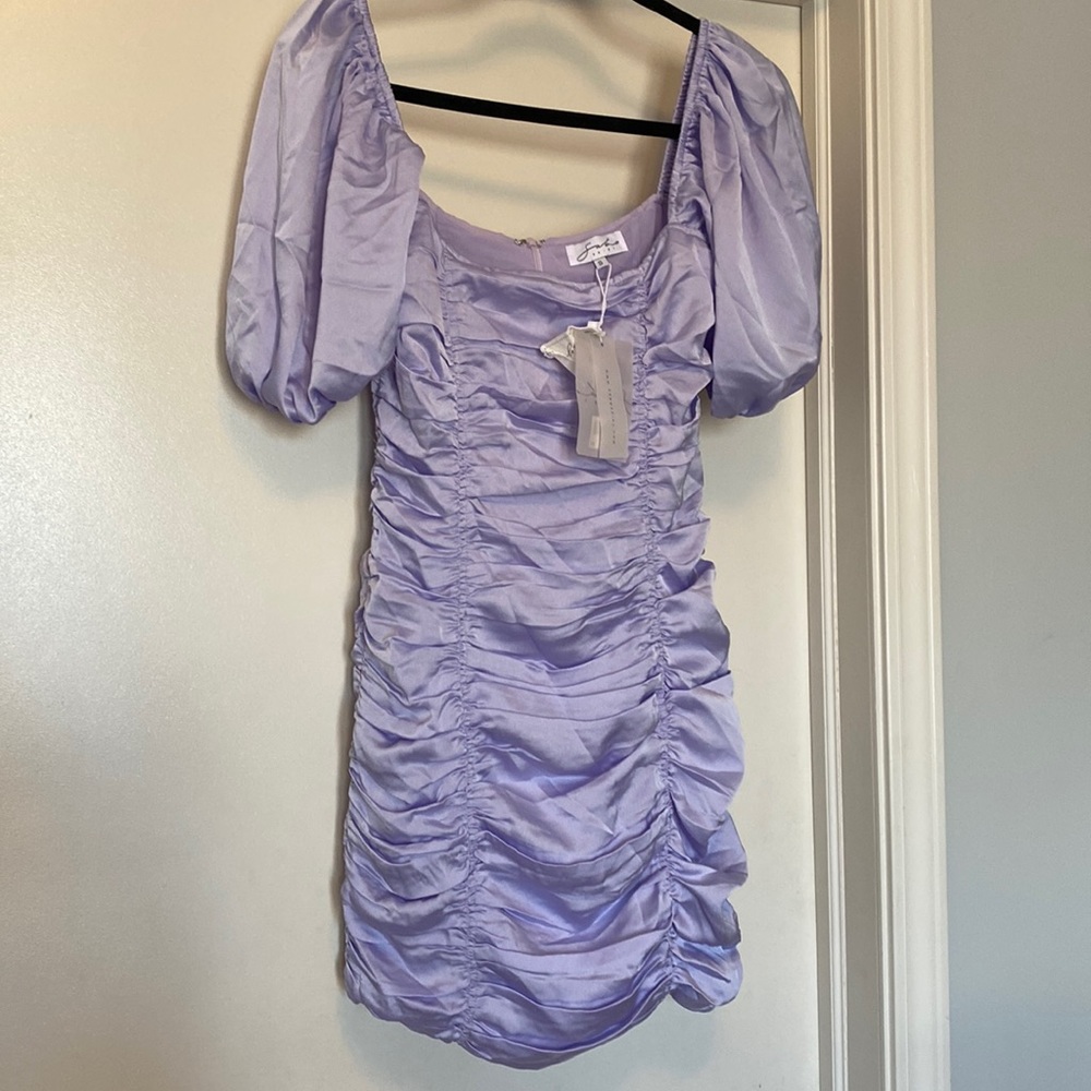 *NEW Sabo Skirt ruched purple silk mini dress